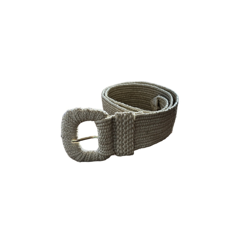Beige Woven Rope Belt with Covered Buckle